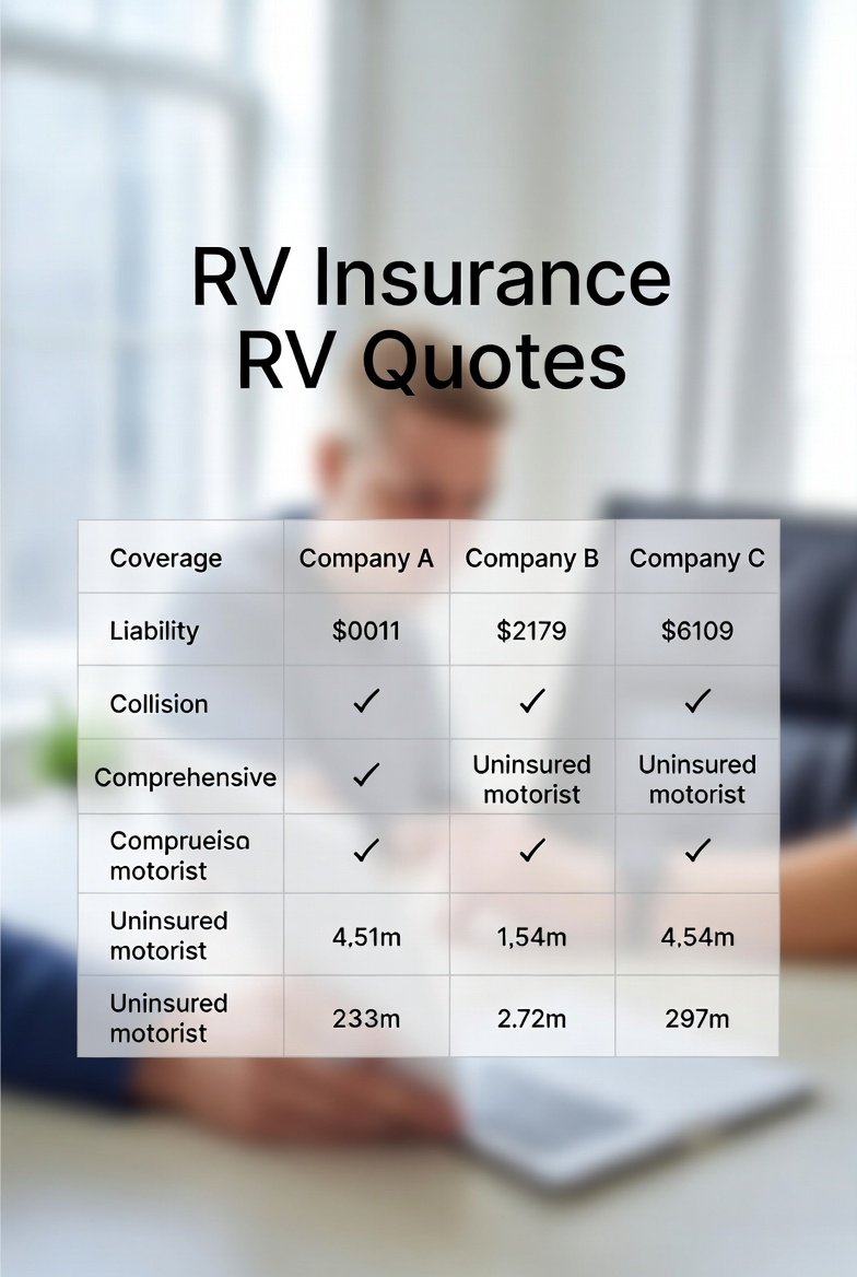 RV insurance quote comparison matrix showing coverage, deductibles, and valuation differences