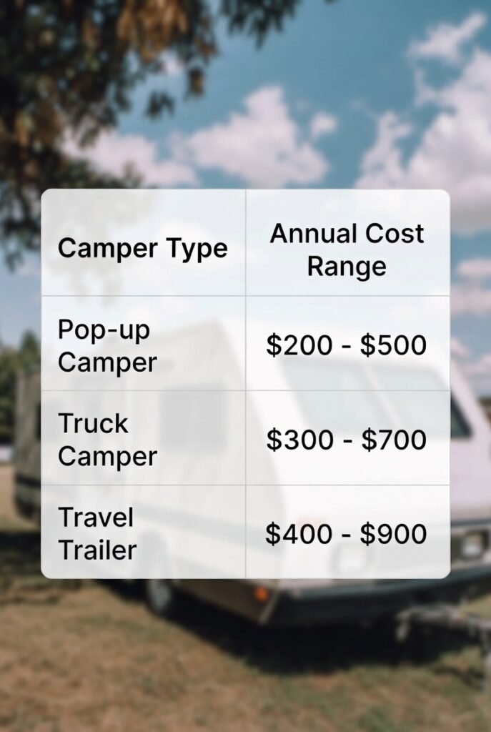 Camper Insurance Cost: Real Price Ranges, What Drives Your Rate, and a Simple Premium Estimator Camper insurance cost table showing annual price ranges by camper type