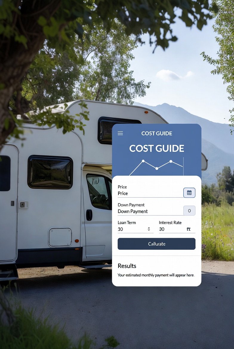 Motorhome insurance premium estimator flowchart based on class, value, usage, storage, and deductibles